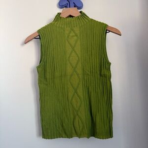 90s Y2K Medium Green Knit Pattern Mock Neck Sleeveless Sweater Phoebe Spring